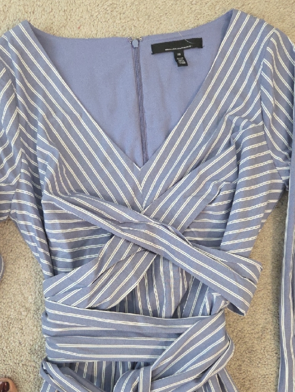 WHBM Poplin Striped Wrap Midi Shirt Dress in Light Blue and White NWOT - Picture 6 of 15